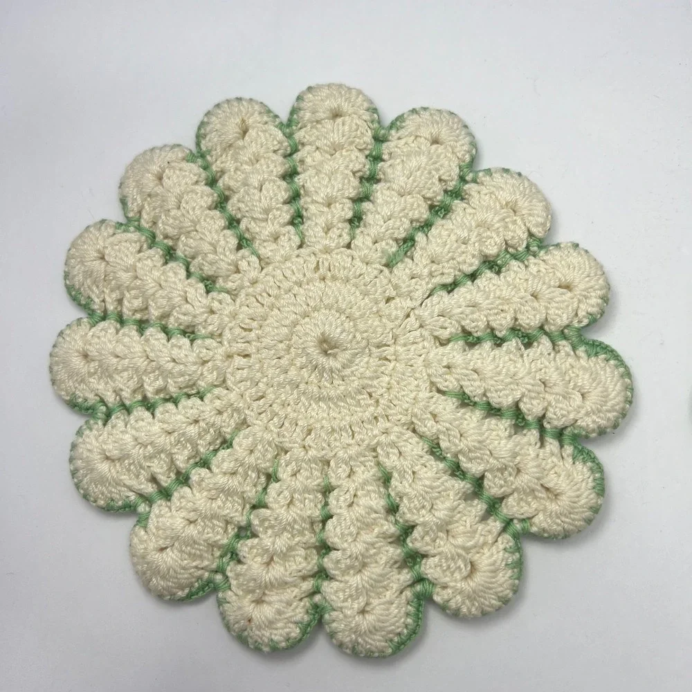Handmade Crochet Daisy Coasters Set of 2 Vintage Floral Retro Boho Grandma Green
